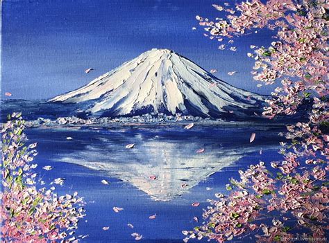 Картина Гора Фудзияма и сакура пейзаж масло холст в интернет-магазине ...