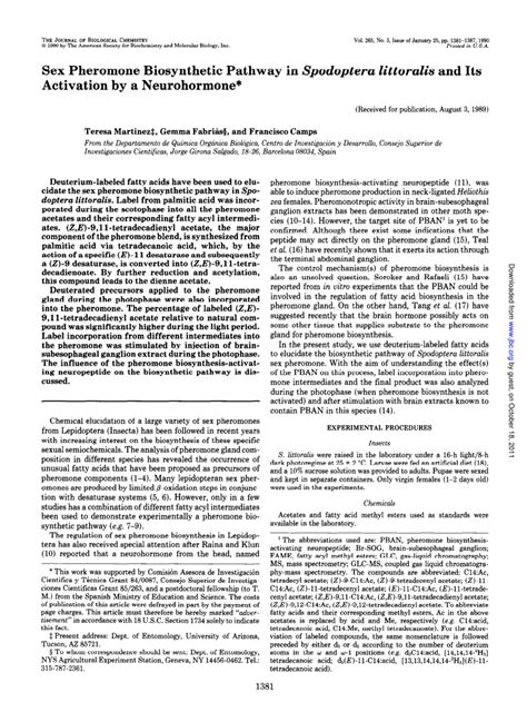 Pdf Sex Pheromone Biosynthetic Pathway In Spodoptera Littoralis And