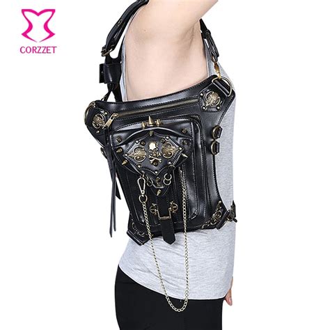 Steampunk Gothic Black Skull Rivet Pu Leather Shoulder Bag Women Men