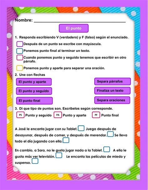 El Punto En Signos De Puntuacion Ejercicios Actividades De