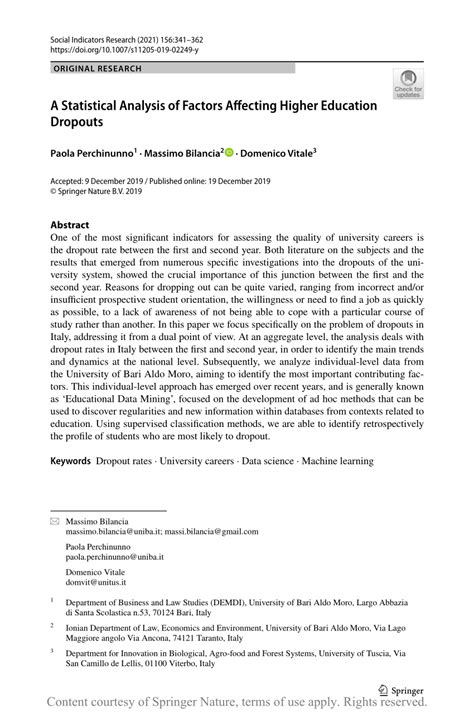 A Statistical Analysis of Factors Affecting Higher Education Dropouts