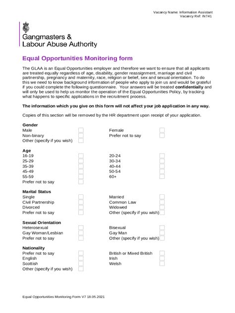 Equal Opportunities Monitoring Word Doc Template Pdffiller