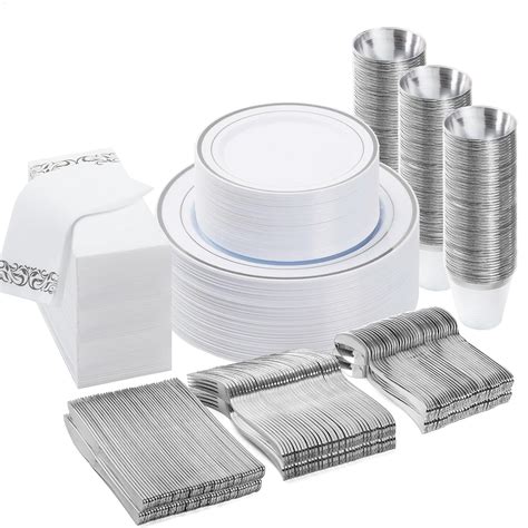 Amazon Bestvip Pcs Silver Disposable Dinnerware Set Guests