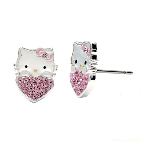 Shop Hello Kitty Sterling Silver Plated Crystal Heart Stud Earrings