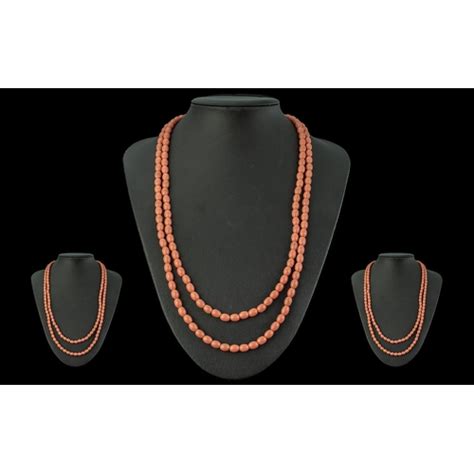 A Good Quality Mediterranean Natural Coral Beaded Necklace Of Long