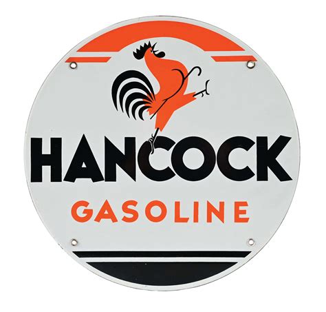 Lot Detail HANCOCK GASOLINE PORCELAIN SIGN W ROOSTER GRAPHIC