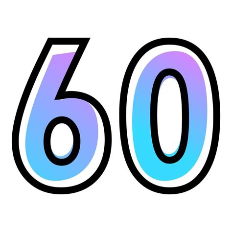 Vector Number 60 With Blue Purple Gradient Color And Black Outline