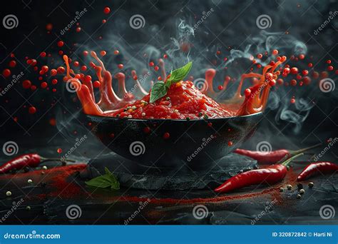 Generative AI Image Of Spicy Hot Sauce With Red Chili In Bowl Stock Illustration Illustration
