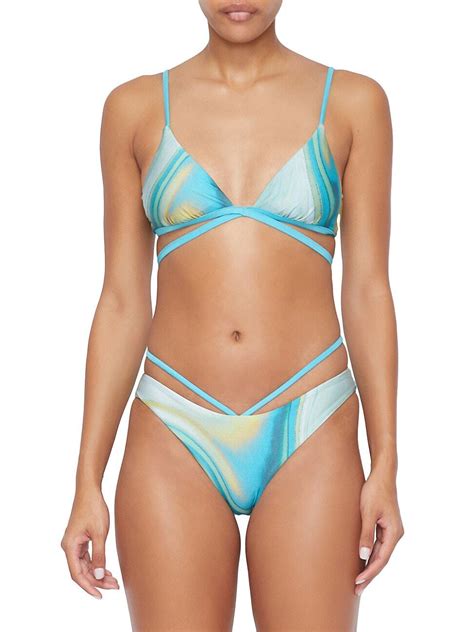 Simkhai Women S Harlen Marble Strappy Bikini Top Lagunamarble Size