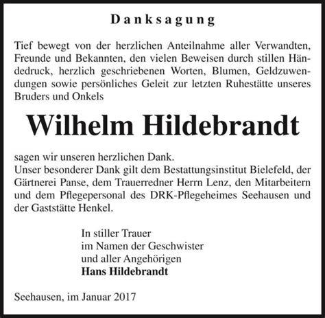 Traueranzeigen Von Wilhelm Hildebrandt Abschied Nehmen De