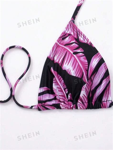 SHEIN Swim Classy Bañador bikini triángulo halter con estampado