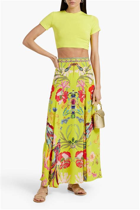 CAMILLA Crystal Embellished Printed Silk Crepe Maxi Skirt THE OUTNET