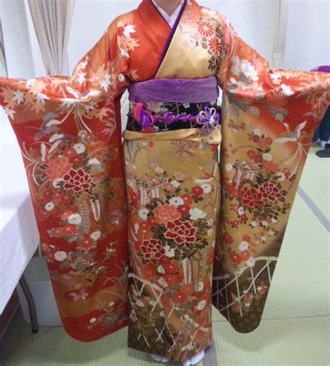 Furisode Long Sleeved Kimono Kimono Japanese Kimono Obi