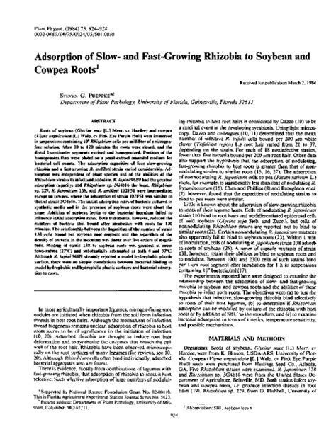 Pdf Adsorption Of Slow And Fast Growing Rhizobia To Soybean And Cowpea Roots Steven Pueppke