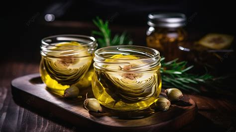 Artful Presentation Oil Infused Pickled Artichokes Resting On A