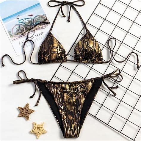 MAILLOT DE BAIN Sexy léopard Bikini 2021 licou maillot de bain femmes String maillots de bain