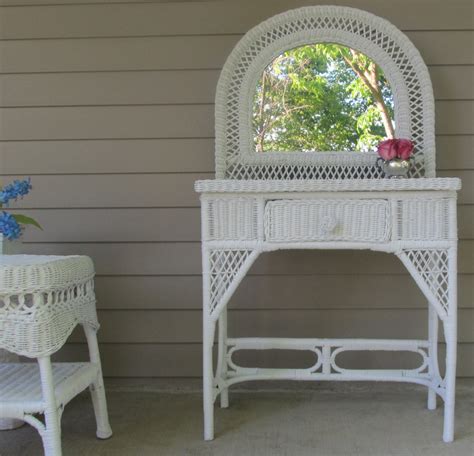 Wicker Vanity Table White Victorian by ThePrettyVintageShop