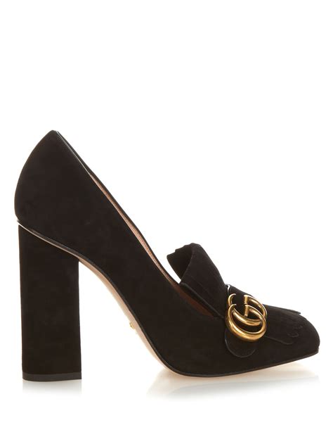 Gucci Marmont Fringed Suede Block Heel Pumps In Black Lyst