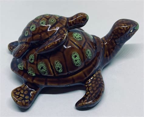 Ceramic Sea Turtles Mother And Baby Figurine In T Box Fine Etsy