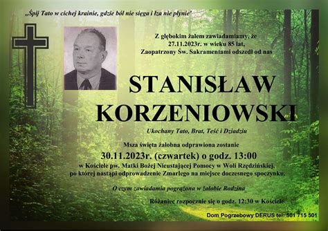 Śp Stanisław Korzeniowski A W Derus Usługi Pogrzebowe Tarnów