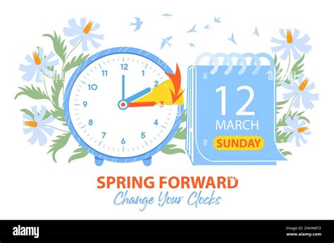 Daylight Saving Time Begins 2023 Web Banner With Clocks And Calendar