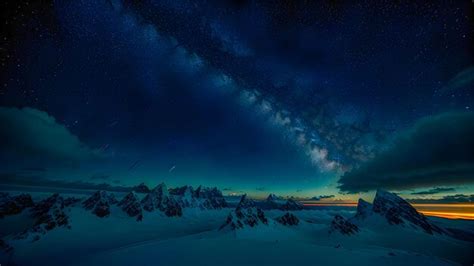 Premium AI Image | A starry night sky over a snowy mountain