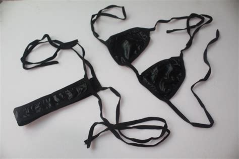 FASHION CARE 2U L1698 1 Sexy Metallic Black Micro Bikini Bra 2pcs Set