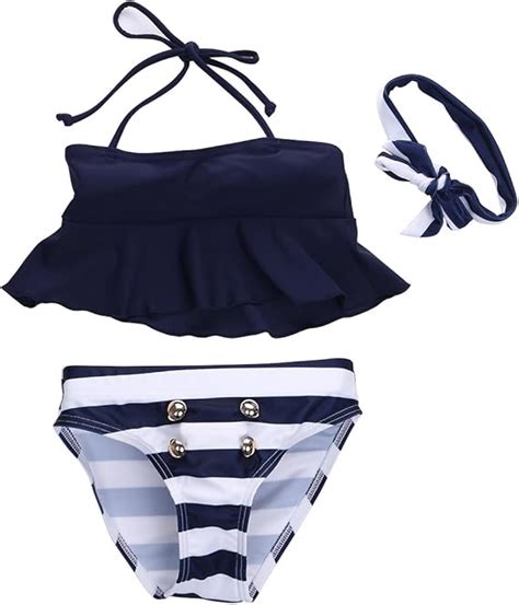 Conjunto de bikini para niña 3 piezas con tirantes halter parte