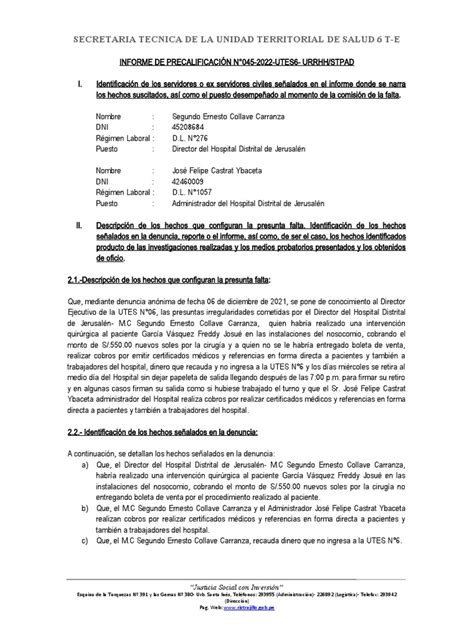 Informe De Precalificación Pdf Hospital Trabajo Social