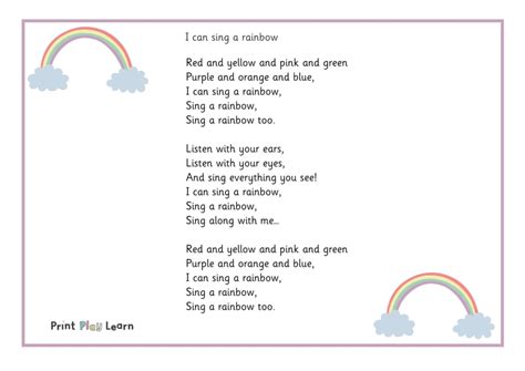 I can sing a rainbow - Printable Teaching Resources - Print Play Learn