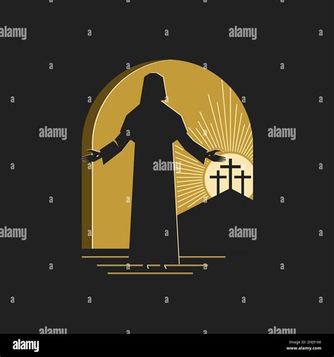 Easter Vector Illustration Jesus Christ Is Resurrected And Comes Out