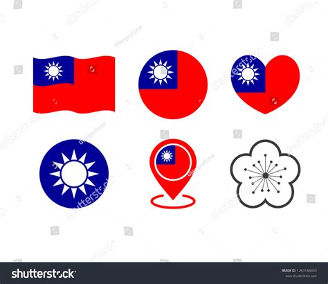 Set Taiwan National Symbols Flag Coat เวกเตอร์สต็อก ปลอดค่าลิขสิทธิ์