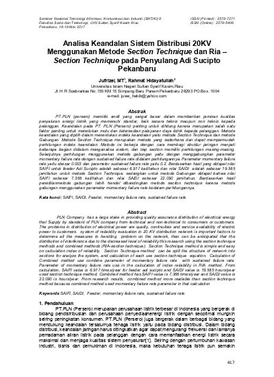 Analisa Keandalan Sistem Distribusi 20KV Menggunakan Metode Section