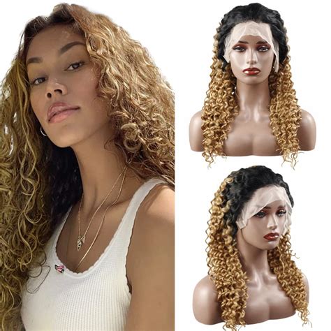 Amazon 1b27 Ombre Kinky Curly Lace Front Wigs Human Hair Colored