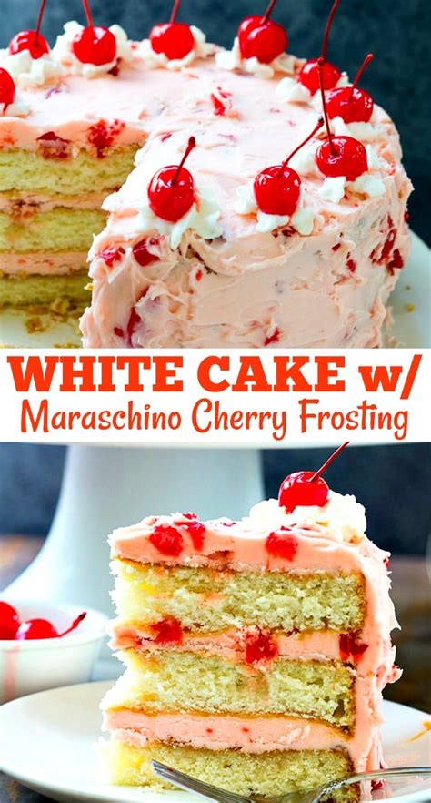 White Cake with Maraschino Cherry Frosting - Spicy Southern Kitchen