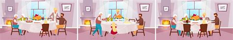 Thanksgiving Day Flat Vector Illustration Set Meal Design Culture