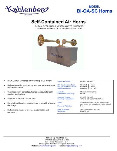 Model D 2 Air Horn Kahlenberg Industries Inc Pdf Catalogs Documentation Boating Brochures