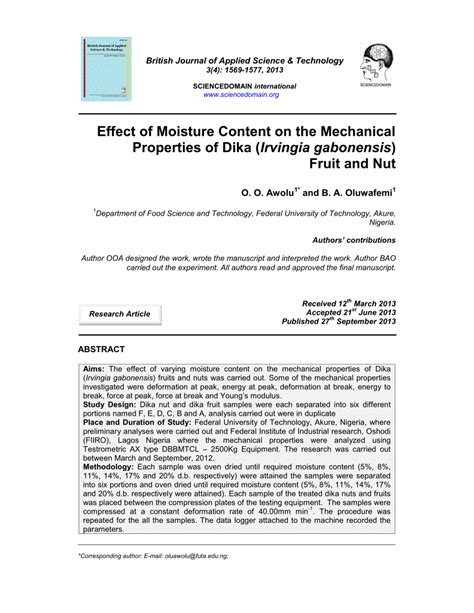 (PDF) Effect of Moisture Content on the Mechanical Properties of Dika ...