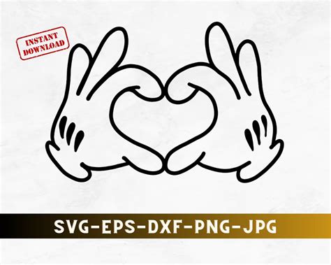 Mickey Mouse Love Heart Hands Svg Png Dxf Eps Cricut Cut Files