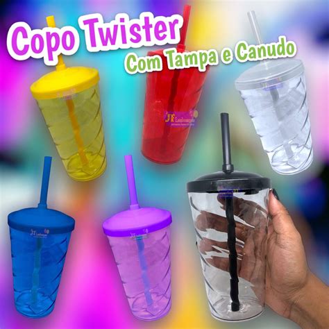 Copo Twister 500ml C tampa e Canudo Escolha Sua Cor JF Lembranças