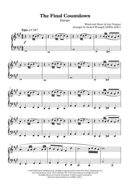 The Final Countdown Sheet Music For Piano