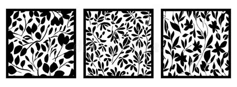 Set Of 3 Black And White Botanical Pattern For Use In Graphics