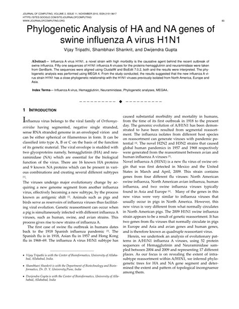 PDF Phylogenetic Analysis Of HA And NA Genes Of Swine Influenza A