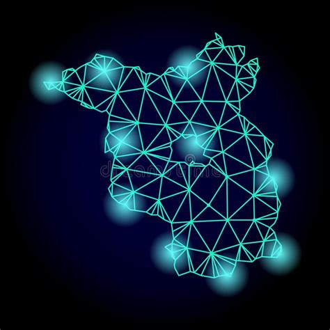 Polygonal D Mesh Map Of Brandenburg State With Light Spots Stock