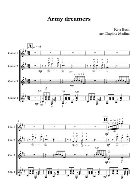 Army Dreamers Arr Daphna Medina By Kate Bush Sheet Music For Solo Guitar At Sheet Music Direct