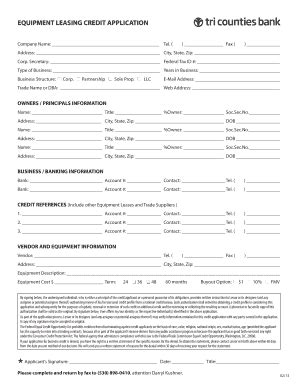 Fillable Online Equipment Leasing Credit Application Fax Email Print