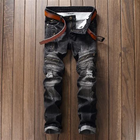 Brand Designer Slim Fit Ripped Jeans Men Hi Street Mens Distressed Denim Joggers Knee Holes