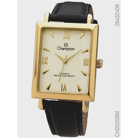 Relogio Champion Feminino Quadrado Dourado CH20208M No Shoptime