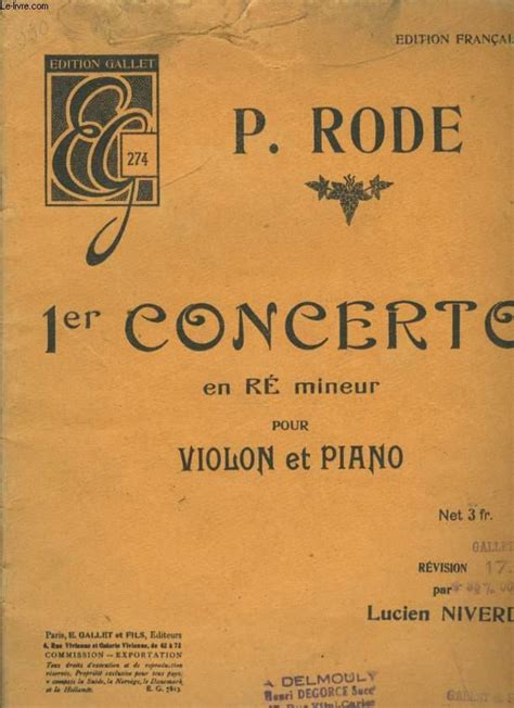 1ER CONCERTO EN RE MINEUR POUR VIOLON ET PIANO By RODE P Sheet Music