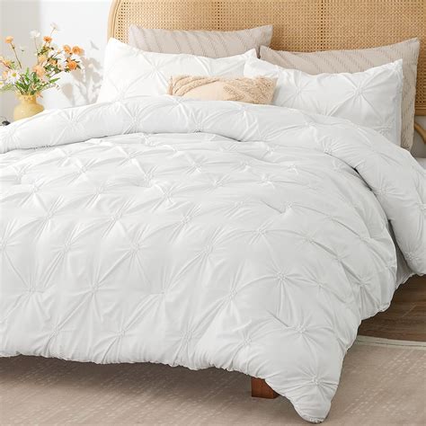 Bedelite White King Size Comforter Set 3 Pieces Boho Pintuck Bedding Comforter